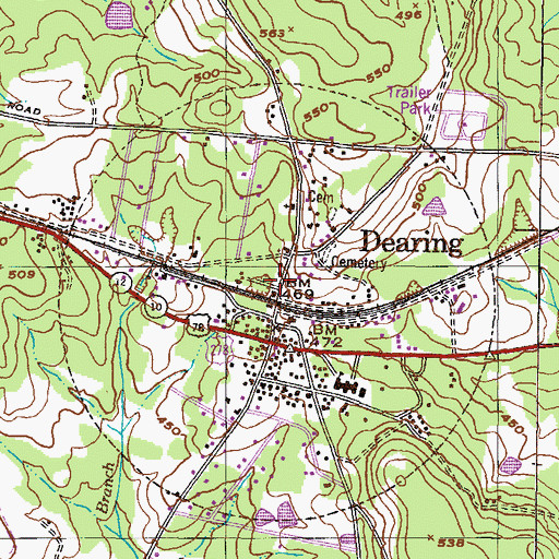 Topographic Map of Town of Dearing, GA