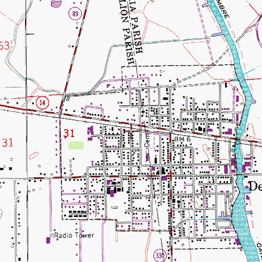 Topographic Map of Town of Delcambre, LA