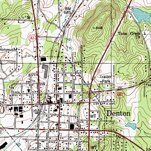 Topographic Map of Town of Denton, NC