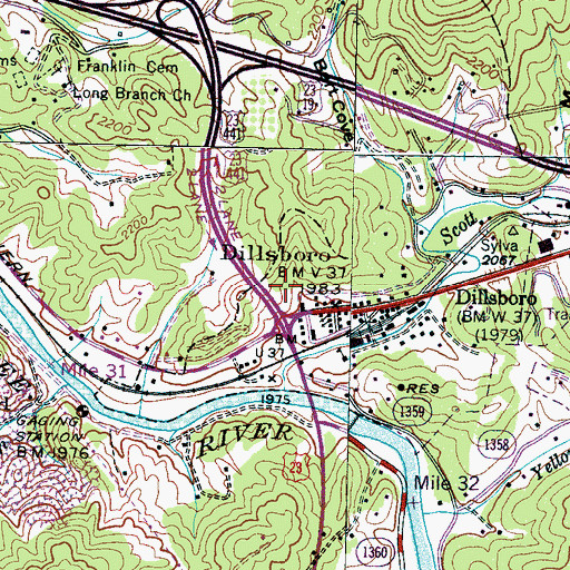 Topographic Map of Town of Dillsboro, NC
