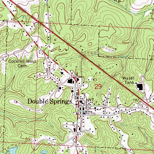 Topographic Map of Town of Double Springs, AL