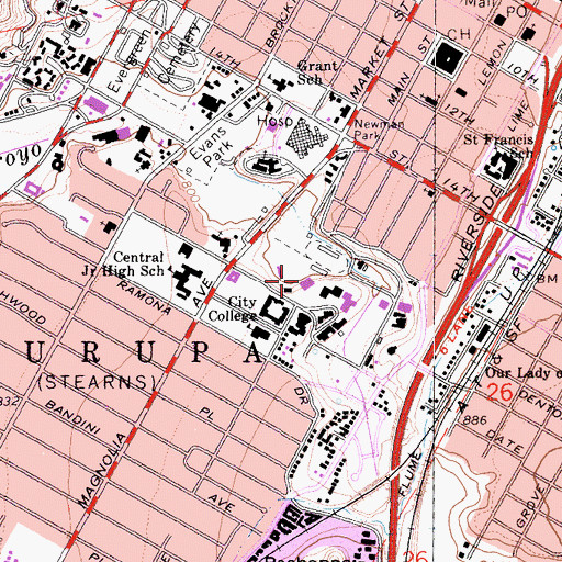 Topographic Map of Riverside City College, CA