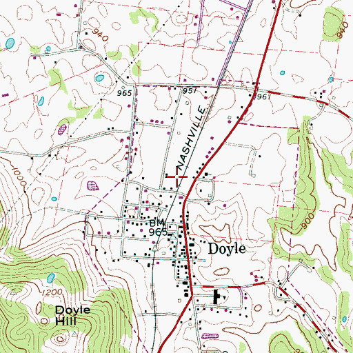Topographic Map of Town of Doyle, TN