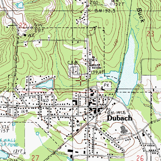 Topographic Map of Town of Dubach, LA