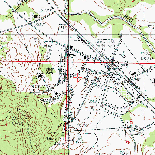 Topographic Map of Town of Duck Hill, MS