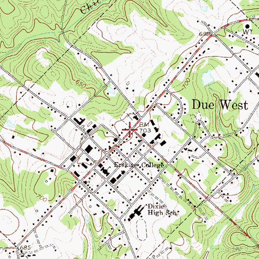 Topographic Map of Town of Due West, SC