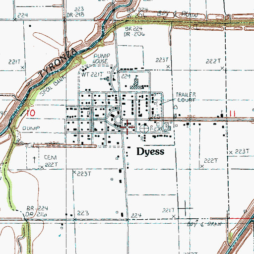 Topographic Map of Town of Dyess, AR