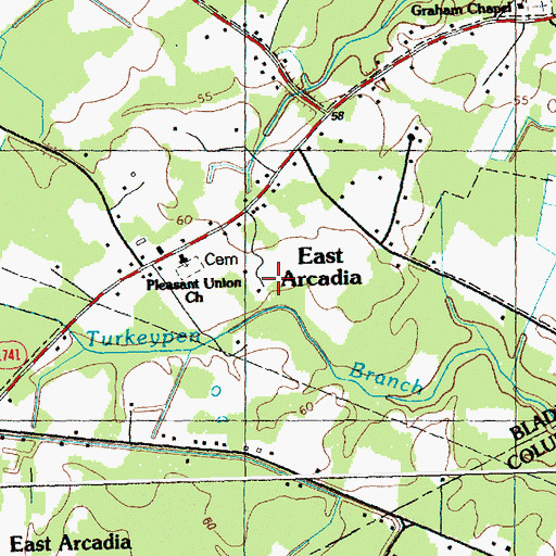 Topographic Map of Town of East Arcadia, NC