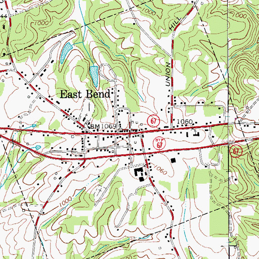 Topographic Map of Town of East Bend, NC