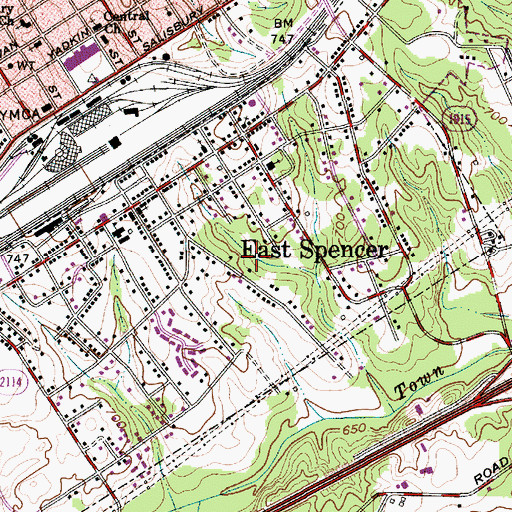 Topographic Map of Town of East Spencer, NC