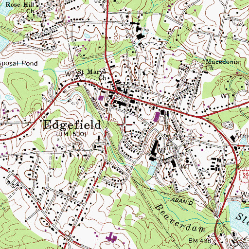 Topographic Map of Town of Edgefield, SC