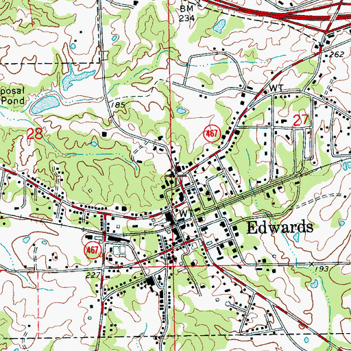Topographic Map of Town of Edwards, MS