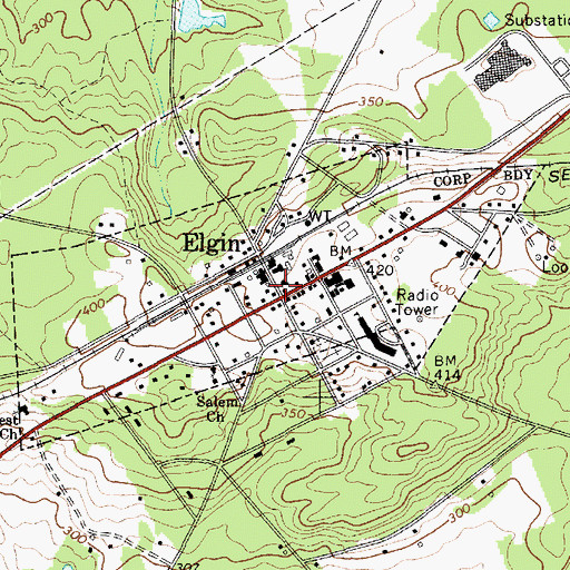 Topographic Map of Town of Elgin, SC