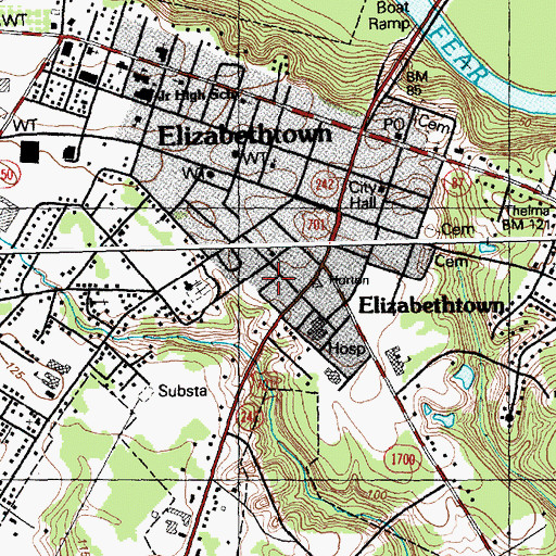 Topographic Map of Town of Elizabethtown, NC