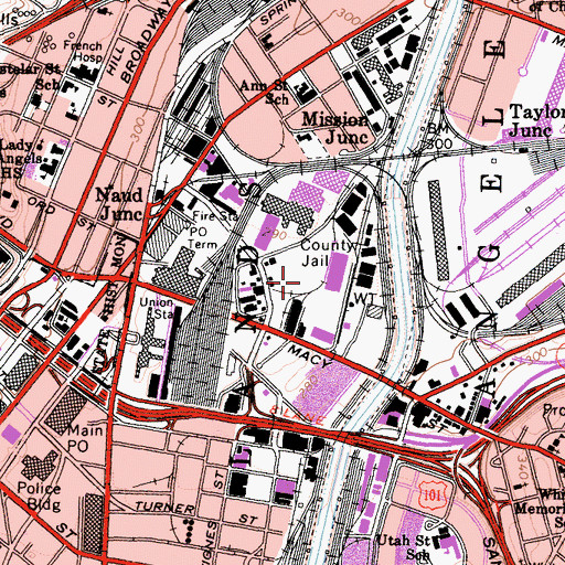 Topographic Map of City Lands of Los Angeles, CA