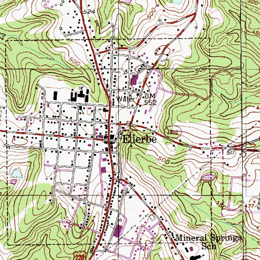 Topographic Map of Town of Ellerbe, NC