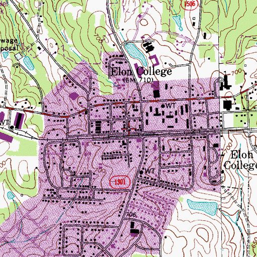 Topographic Map of Town of Elon, NC