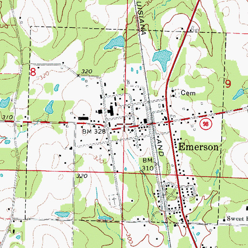 Topographic Map of Town of Emerson, AR