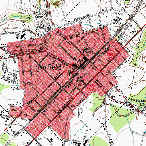 Topographic Map of Town of Enfield, NC