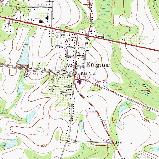 Topographic Map of Town of Enigma, GA