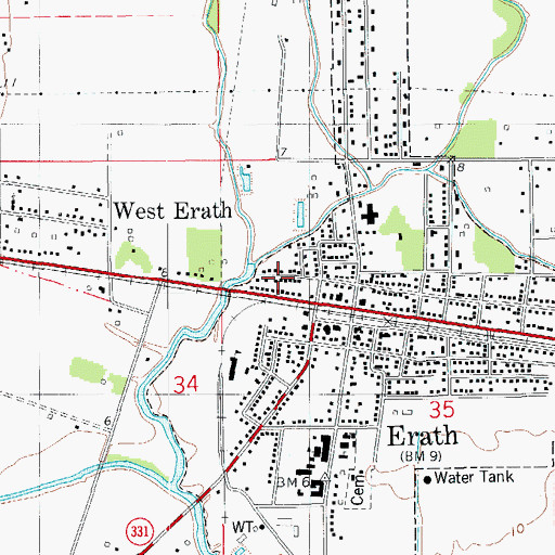 Topographic Map of Town of Erath, LA