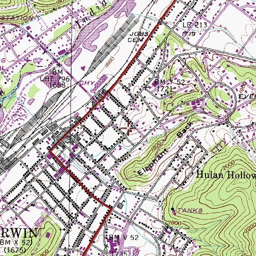 Topographic Map of Town of Erwin, TN