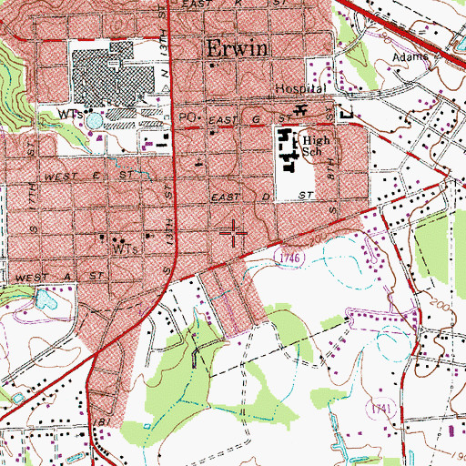 Topographic Map of Town of Erwin, NC