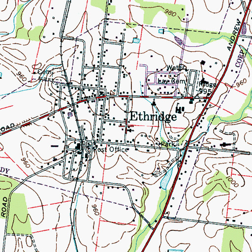 Topographic Map of Town of Ethridge, TN