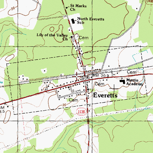Topographic Map of Town of Everetts, NC
