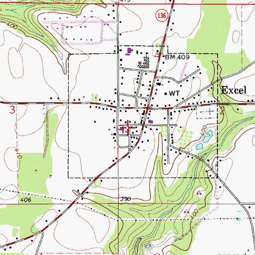 Topographic Map of Town of Excel, AL