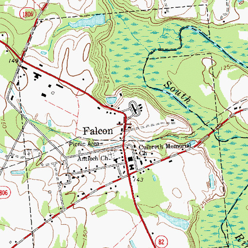 Topographic Map of Town of Falcon, NC