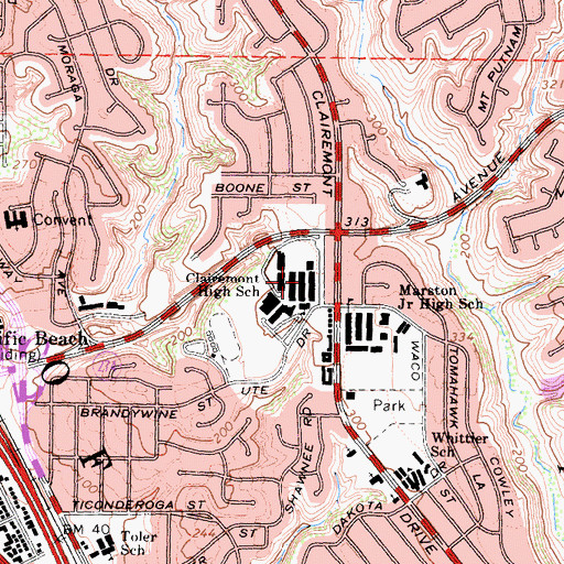 Topographic Map of Clairemont Senior High School, CA