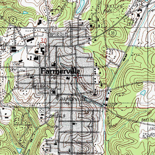 Topographic Map of Town of Farmerville, LA