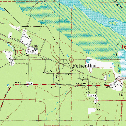 Topographic Map of Town of Felsenthal, AR