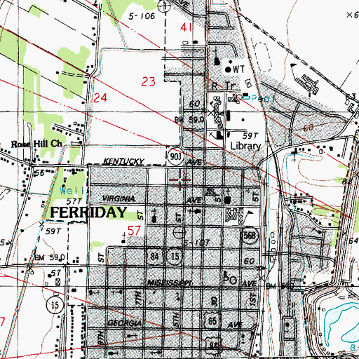 Topographic Map of Town of Ferriday, LA