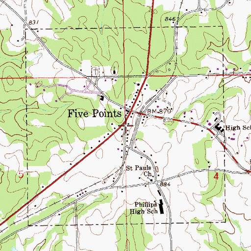Topographic Map of Town of Five Points, AL