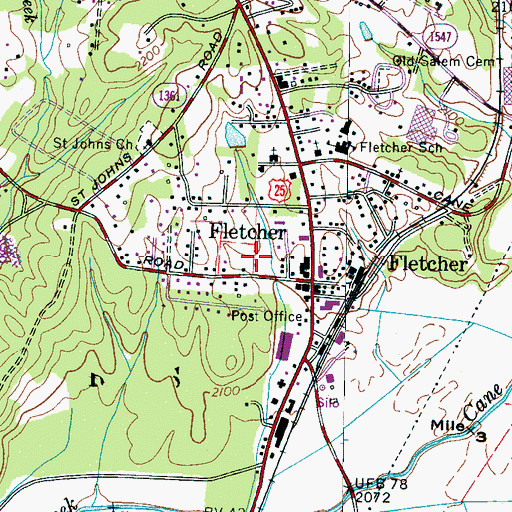 Topographic Map of Town of Fletcher, NC
