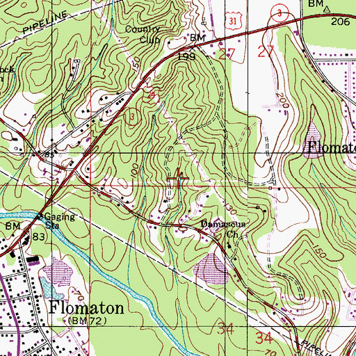 Topographic Map of Town of Flomaton, AL