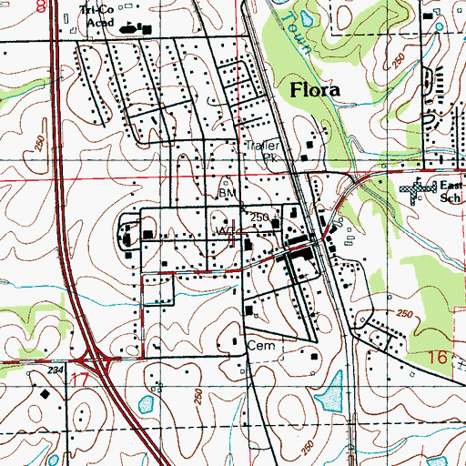 Topographic Map of Town of Flora, MS