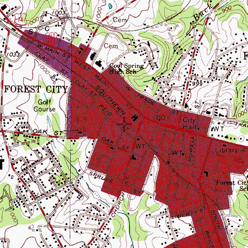 Topographic Map of Town of Forest City, NC