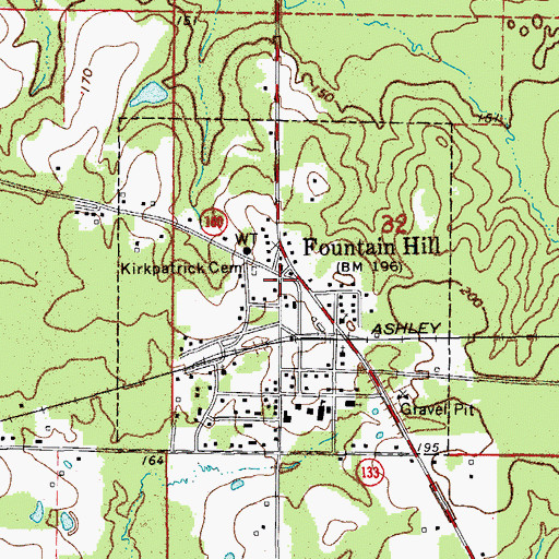 Topographic Map of Town of Fountain Hill, AR