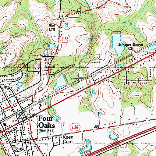 Topographic Map of Town of Four Oaks, NC