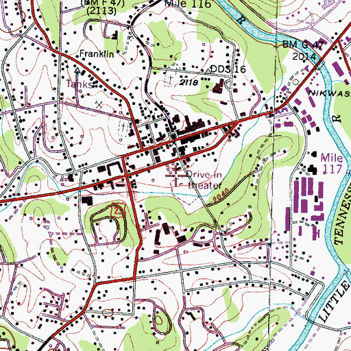 Topographic Map of Town of Franklin, NC