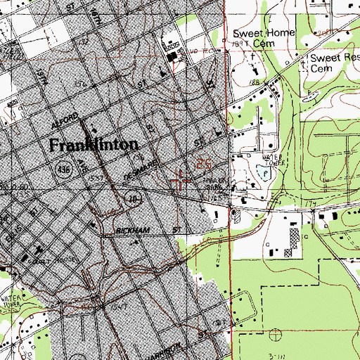 Topographic Map of Town of Franklinton, LA