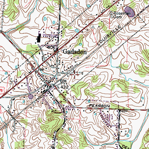 Topographic Map of Town of Gadsden, TN