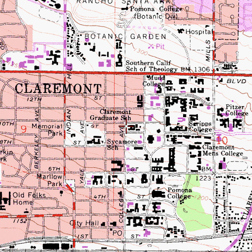 Topographic Map of Claremont Graduate University, CA