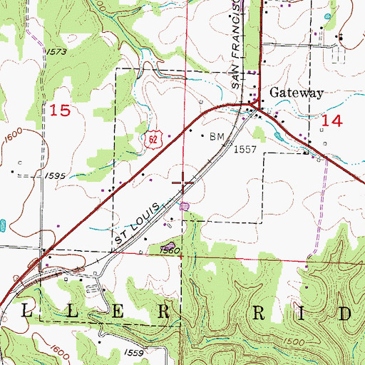 Topographic Map of Town of Gateway, AR