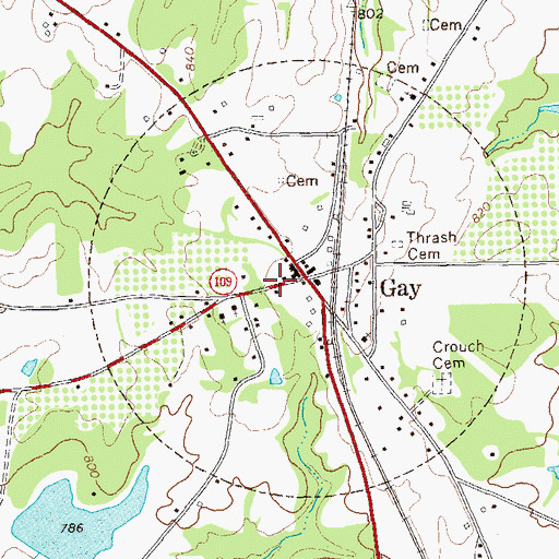 Topographic Map of Town of Gay, GA