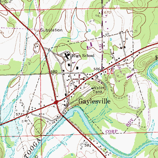 Topographic Map of Town of Gaylesville, AL