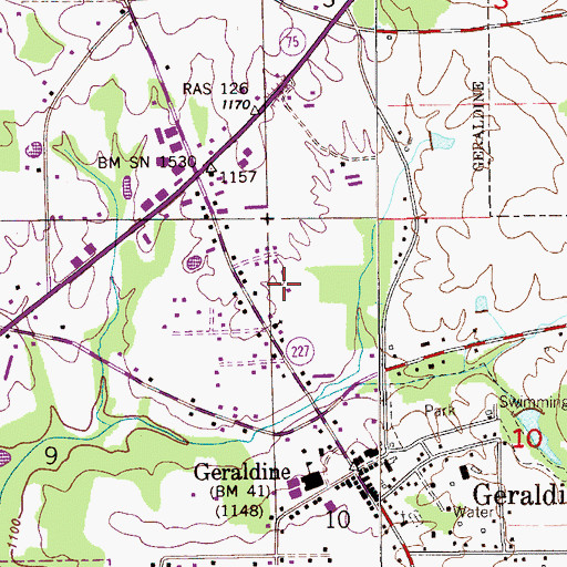 Topographic Map of Town of Geraldine, AL